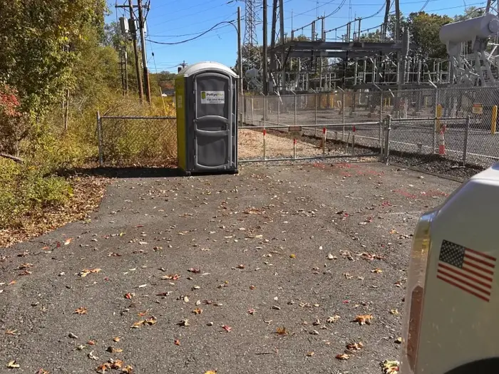 Single PottysPlus portable toilet at an urgent industrial site for emergency relief deployment